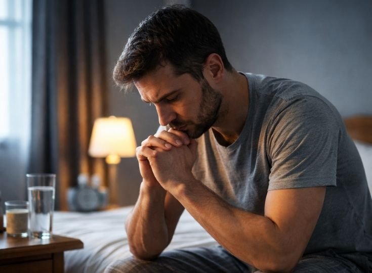 Alcohol Detox and Withdrawal Symptoms in a Man by His bed