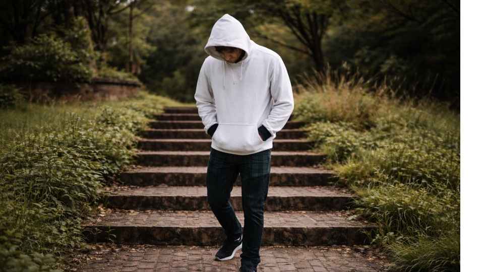a man in the hoodie walking through the stages of addiction.