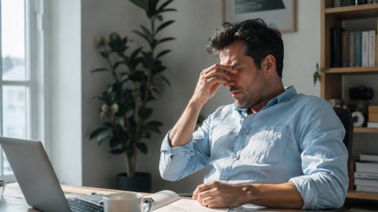alcoholic seizures hero image of a man experiences a headache induced by withdrawal.